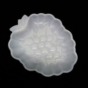 Hazel-Atlas Opaque Milk Glass Embossed Grape Snack Dish -Trinket - Candy-Vintage
